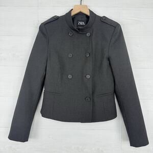 Zara Fitted Blazer Jacket with Tabs Medium Dark‎ Gray Academia Double Breasted
